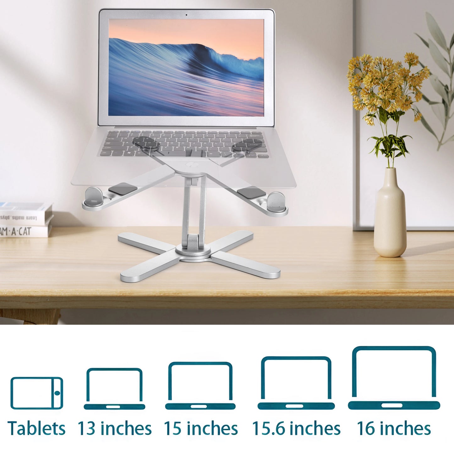 Foldable Laptop Stand 360°Rotation Notebook Table Adjustable Aluminum Alloy Holder Portable X Type Bracket for 10-17 Inch Laptop