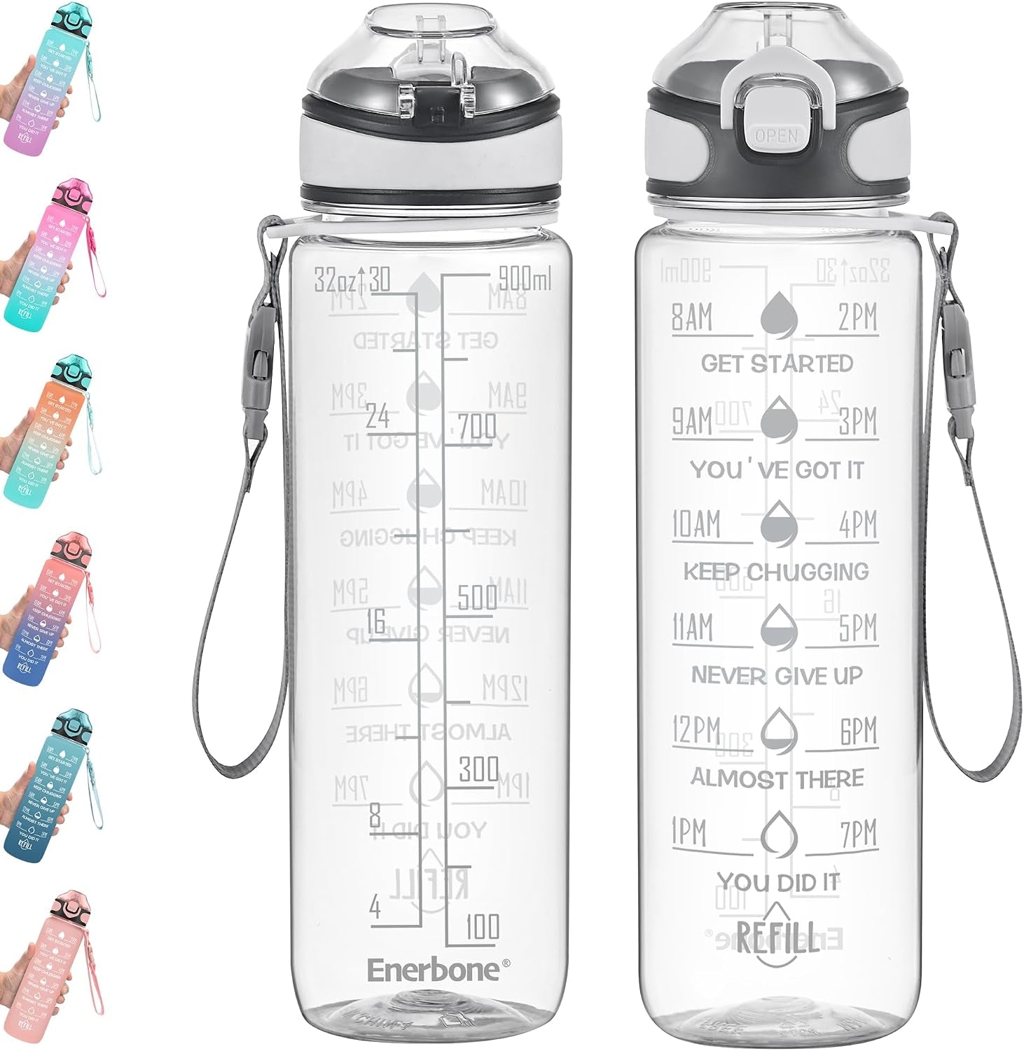 Enerbone 32 Oz Motivational Water Bottle with Time Markers & Straw - Leakproof, BPA-Free, Perfect for Fitness and Outdoor Adventures
