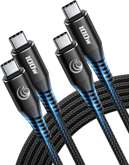 USBC to USBC 100W [10Ft/2 Pack] USB C to USB C Fast Charging Cable Braided C to C Charger Cord for Macbook Pro/Air, Iphone 16 15 Pro Max Plus,Ipad Pro,Samsung Galaxy S25 Ultra S24 S23,Pixel,Ps5,Switch