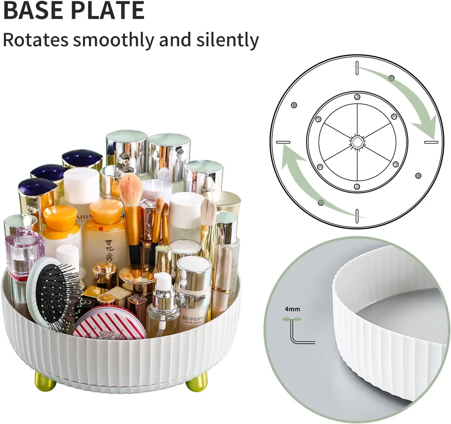 360° Rotating Lazy Susan Makeup Organizer, Large Capacity Cosmetic Storage Tray for Perfume, Jewelry & More