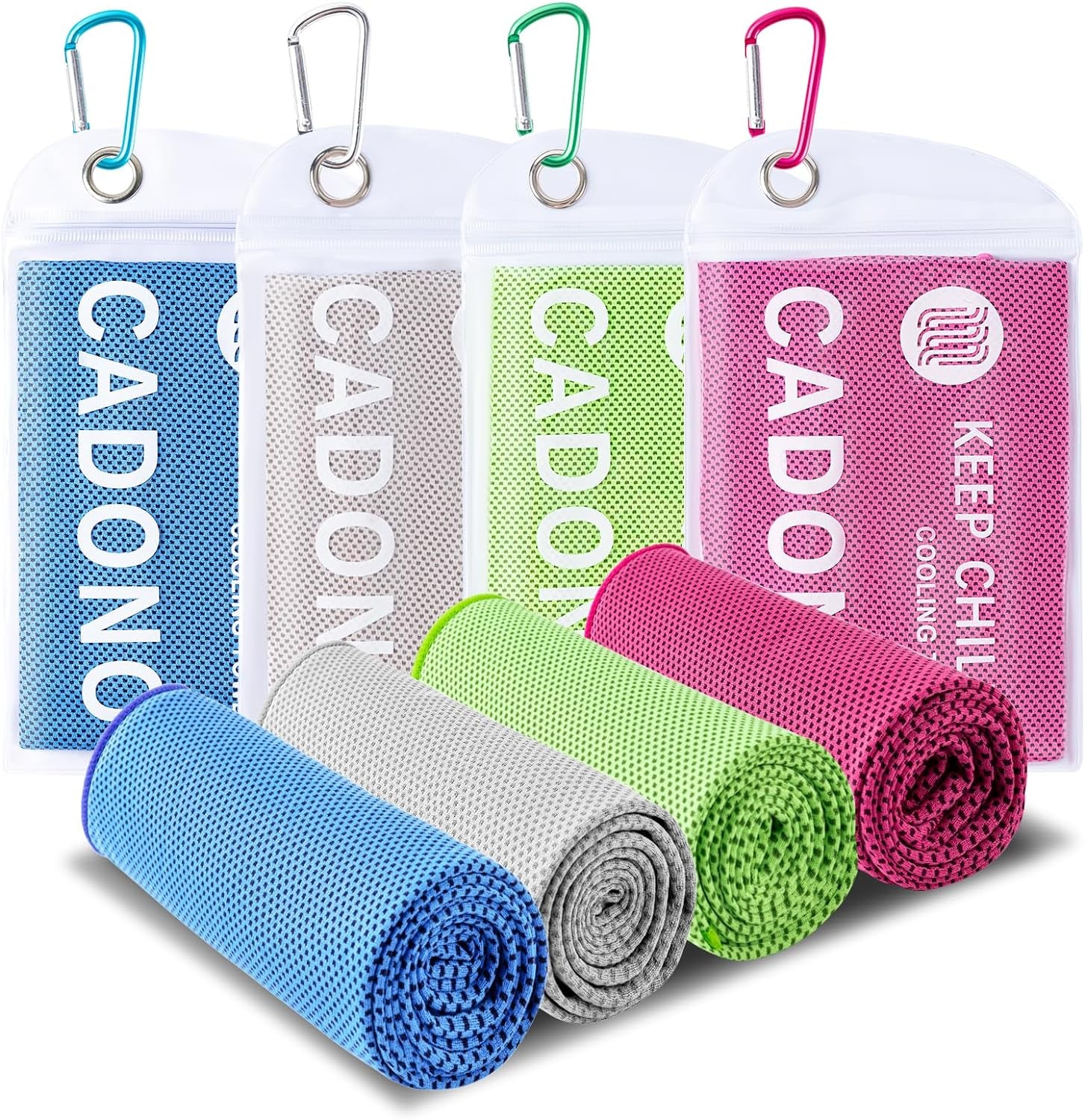 CADONO 4 Pack Cooling Towel (40"X12"), Soft Breathable Chilly Towel, Ice Towel, Microfiber Towel for Yoga, Sport, Running, Workout,Gym, Camping, Fitness, Workout & More Activities(Multicolor)