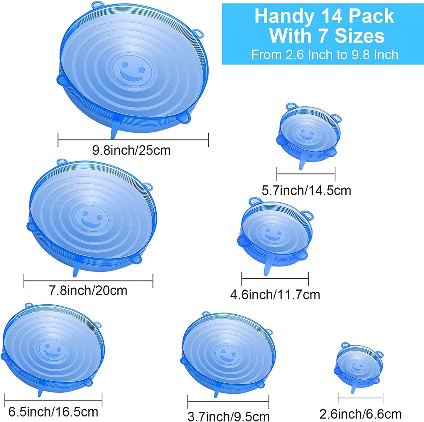 YXYL 14 PCS Reusable Silicone Stretch and Seal Lids for Food Storage, Flexible round Silicone Bowl Covers, 7 Different Sizes - Keep Food Fresh