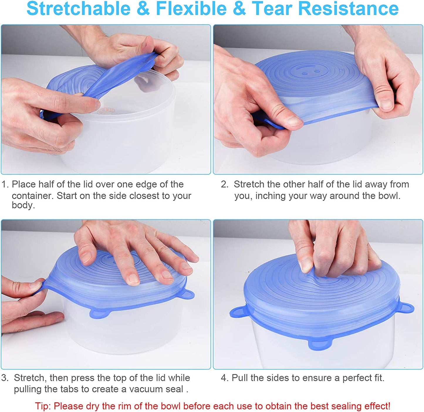 YXYL 14 PCS Reusable Silicone Stretch and Seal Lids for Food Storage, Flexible round Silicone Bowl Covers, 7 Different Sizes - Keep Food Fresh