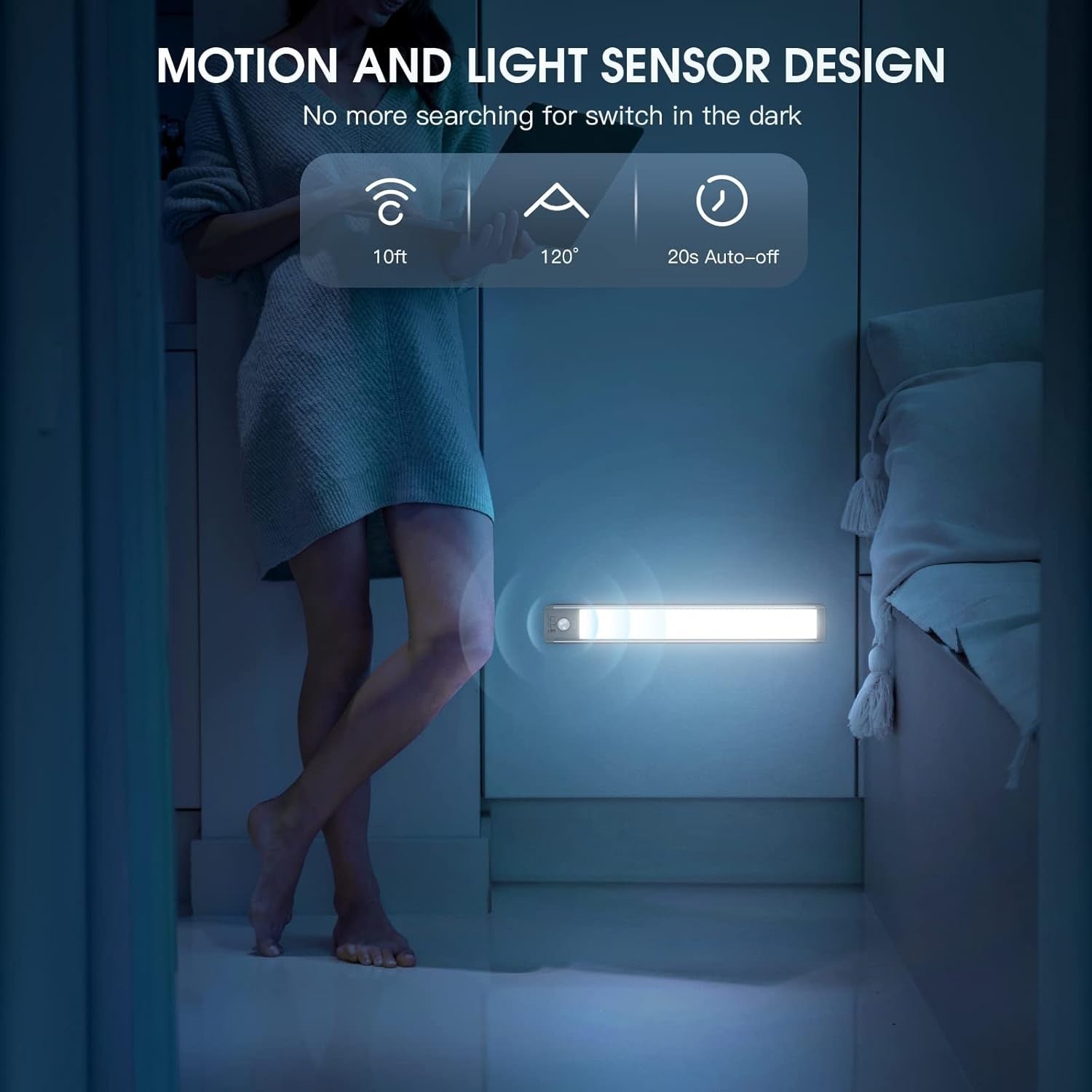MCGOR 10Inch under Cabinet Lighting, 2 Pack Rechargeable Motion Sensor Light