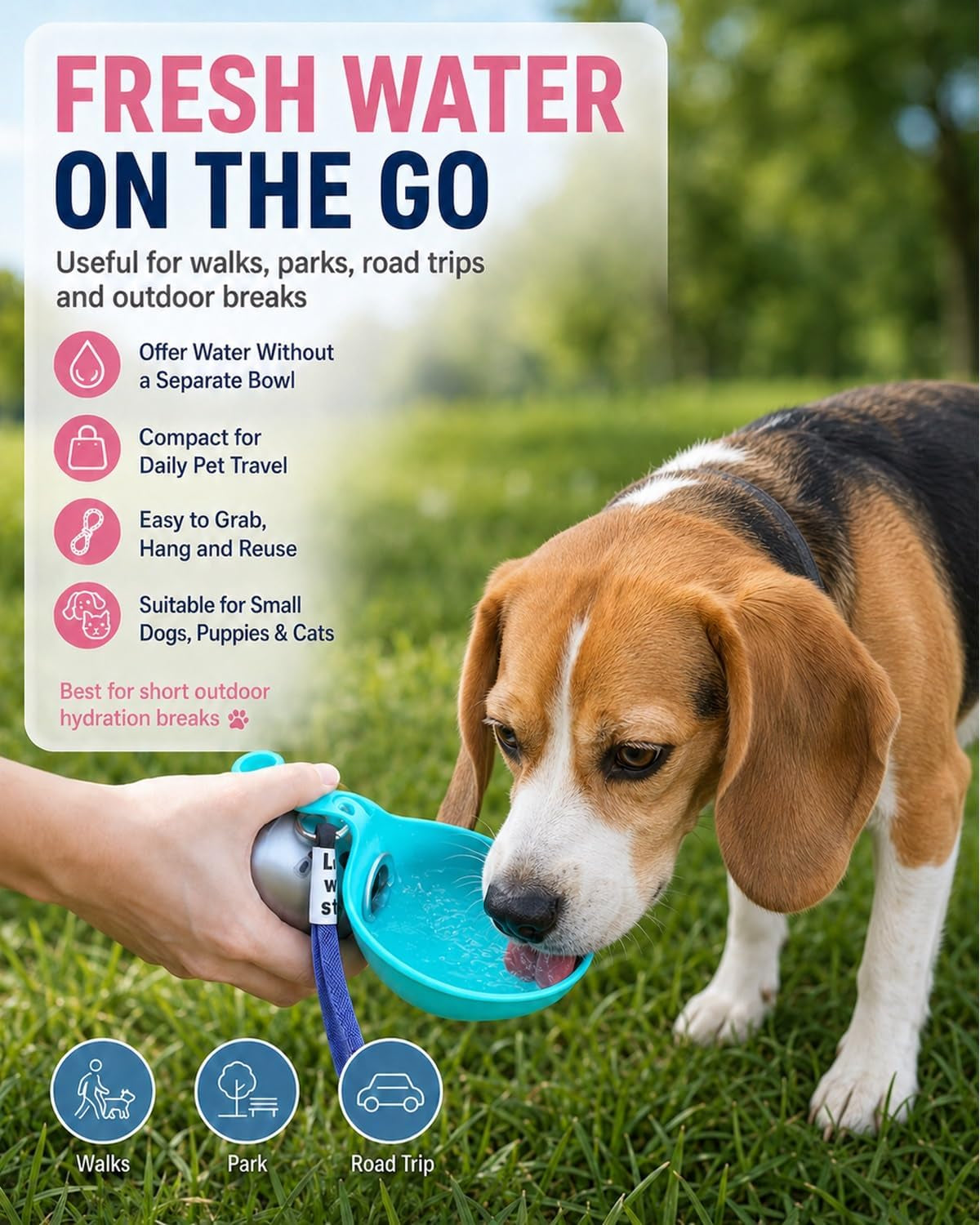 2 in 1 Portable Dog Water Bottle with Built in Bowl, 10 Oz Collapsible Stainless Steel Travel Dog Water Bowl Foldable Silicone Leak Proof Drinking Tumbler for Dogs on Walks