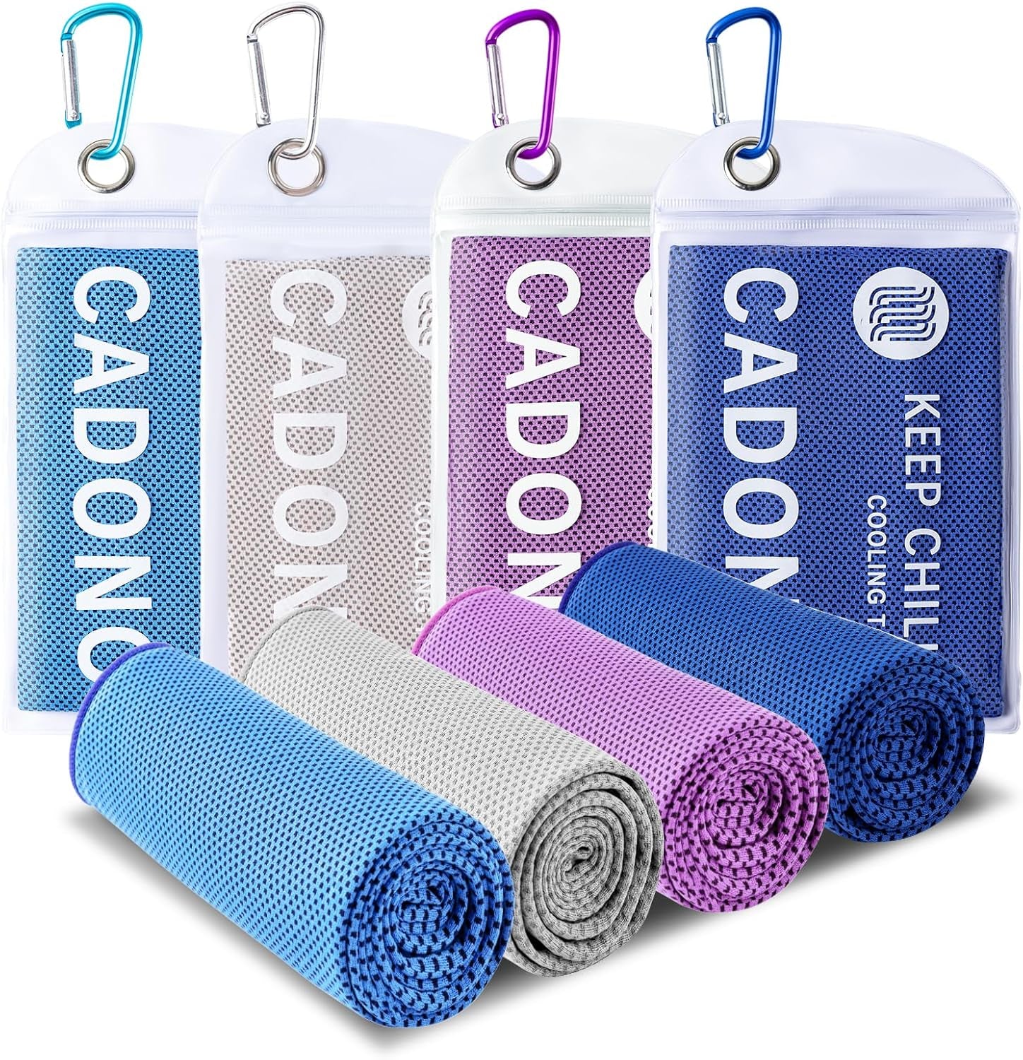 CADONO 4 Pack Cooling Towel (40"X12"), Soft Breathable Chilly Towel, Ice Towel, Microfiber Towel for Yoga, Sport, Running, Workout,Gym, Camping, Fitness, Workout & More Activities(Multicolor)