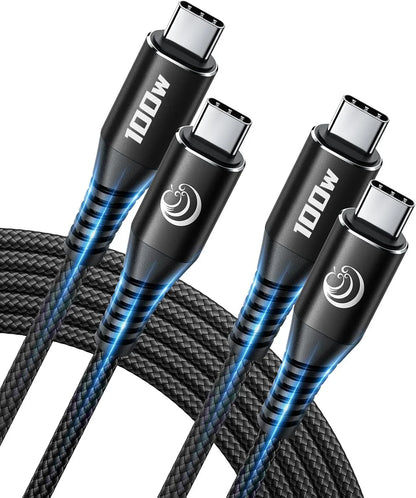 USBC to USBC 100W [10Ft/2 Pack] USB C to USB C Fast Charging Cable Braided C to C Charger Cord for Macbook Pro/Air, Iphone 16 15 Pro Max Plus,Ipad Pro,Samsung Galaxy S25 Ultra S24 S23,Pixel,Ps5,Switch