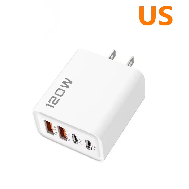 2026 New120W 4 Port USB Type C Charging Fast Charger Power Adapter For iPhone 14/13/12 Series Samsung Galaxy Huawei Charge