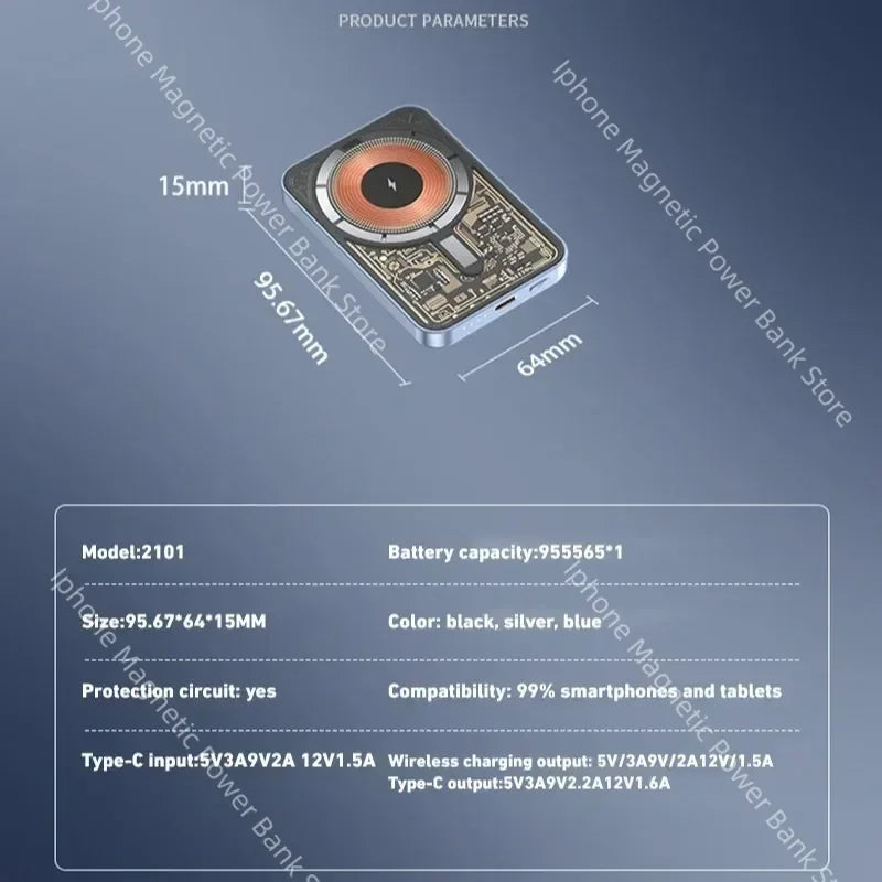 50000Mah Magnetic Wireless Power Bank 22.5W Fast Charging Portable External Battery for Magsafe for Iphone Xiaomi Samsung Huawei