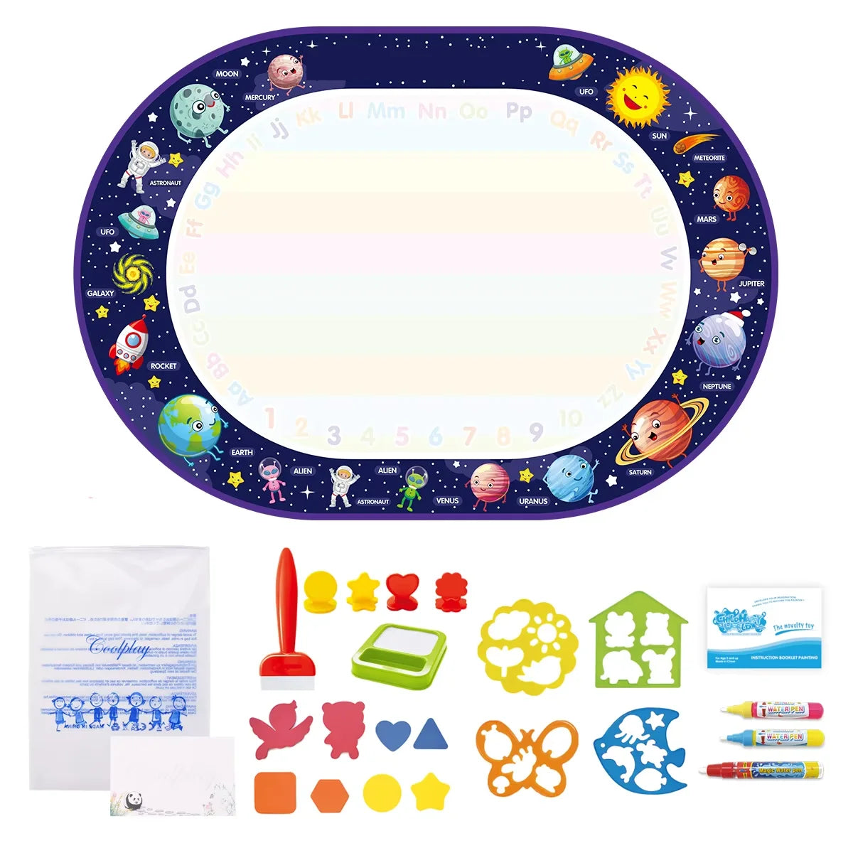 100X80Cm Magic Water Drawing Mat with Reusable Magic Pens Coloring Doodle Painting Board Educational Montessori Toys Kids Gifts