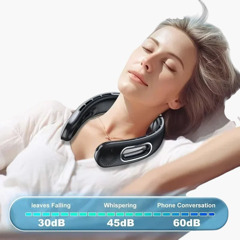 Portable Neck Fan, USB Rechargeable 360° Cooling Hands Free Bladeless, 4 Speeds 16H Battery, Wearable for Travel Office Outdoor