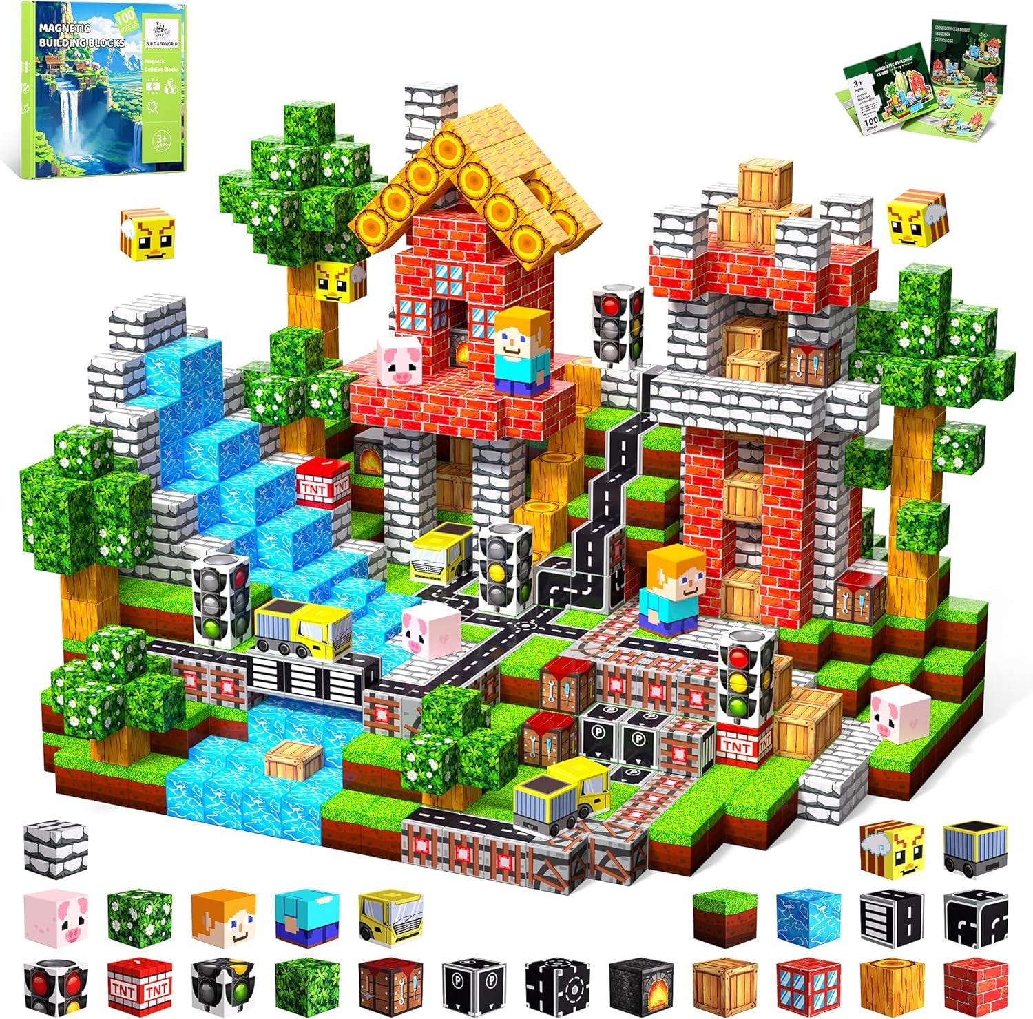 100PCS Magnetic Blocks, 0.8 Inch Magnetic Building Cube Set for Kids Ages 3+, Constructions STEM Stacking Tiles Toy Building Birthday Gifts for Boys Girls