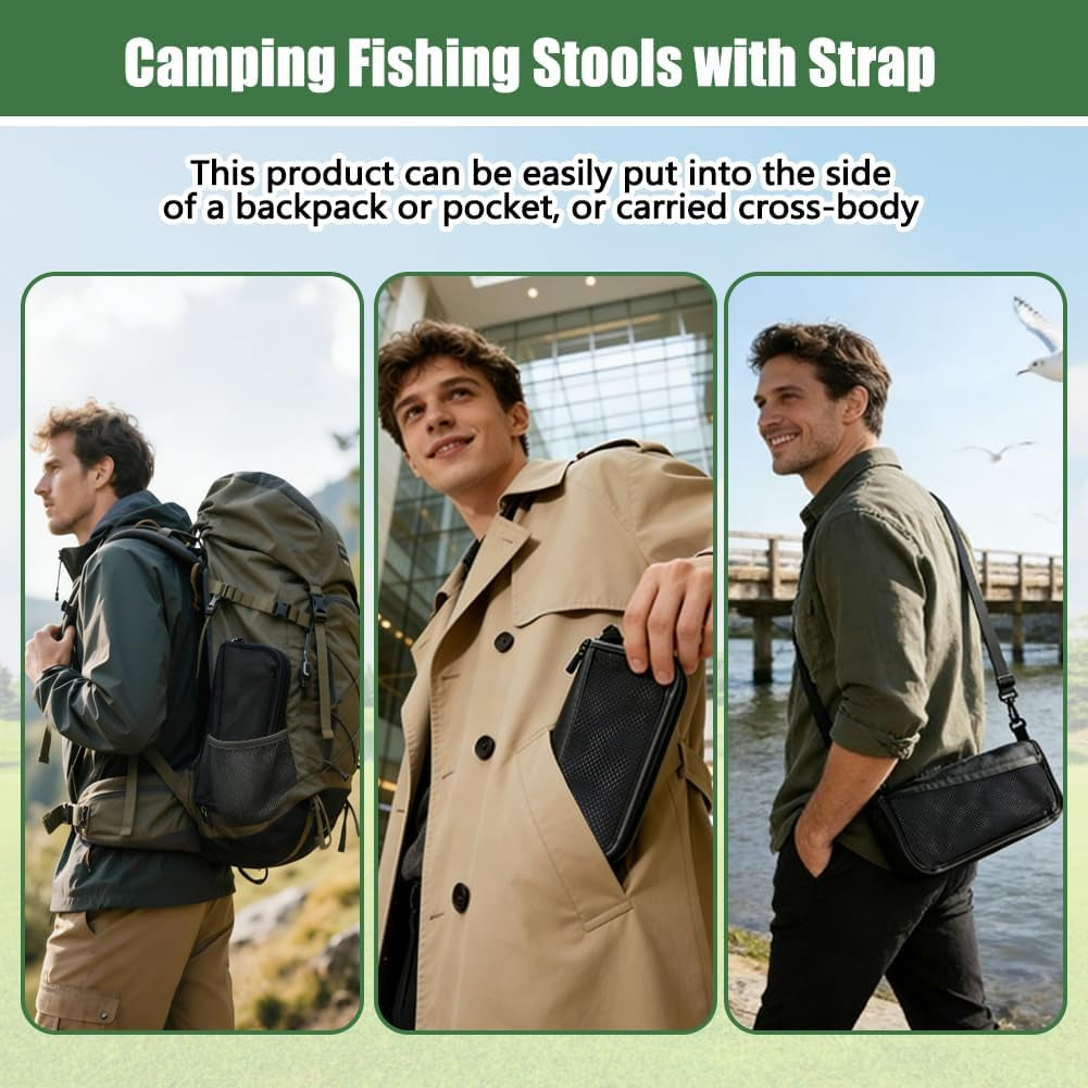 Portable Ultralight Collapsible Stool, 265LB Load Capacity Pocket Foldable Stool, 600D Oxford Portable Outdoor Folding Chair, for Camping, Hiking, Fishing, Travelling, Picnics, Beach, Outdoor