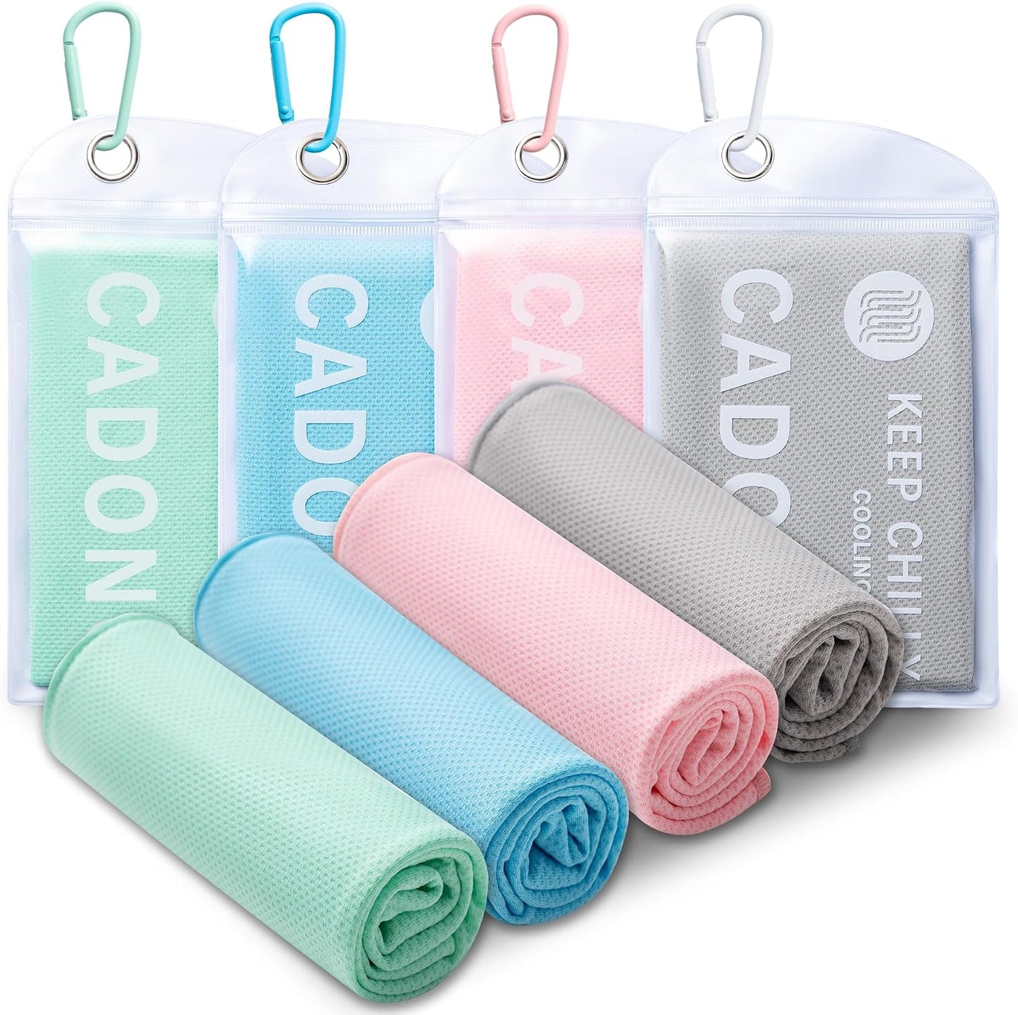 CADONO 4 Pack Cooling Towel (40"X12"), Soft Breathable Chilly Towel, Ice Towel, Microfiber Towel for Yoga, Sport, Running, Workout,Gym, Camping, Fitness, Workout & More Activities(Multicolor)