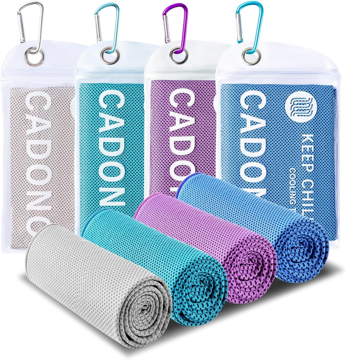 CADONO 4 Pack Cooling Towel (40"X12"), Soft Breathable Chilly Towel, Ice Towel, Microfiber Towel for Yoga, Sport, Running, Workout,Gym, Camping, Fitness, Workout & More Activities(Multicolor)