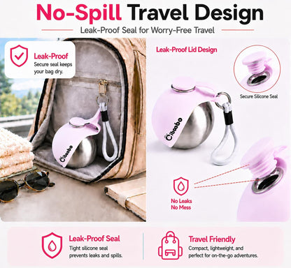 Cibaabo 2 in 1 Portable Dog Water Bottle with Bowl, 10 Oz Stainless Steel No-Spill Travel Pet Water Dispenser with Collapsible Silicone Bowl for Small Dog & Puppy Walking Hiking Outdoor