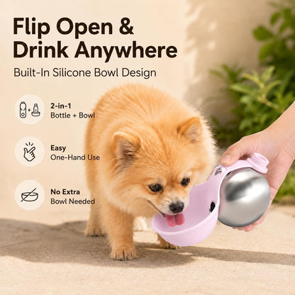 Cibaabo 2 in 1 Portable Dog Water Bottle with Bowl, 10 Oz Stainless Steel No-Spill Travel Pet Water Dispenser with Collapsible Silicone Bowl for Small Dog & Puppy Walking Hiking Outdoor