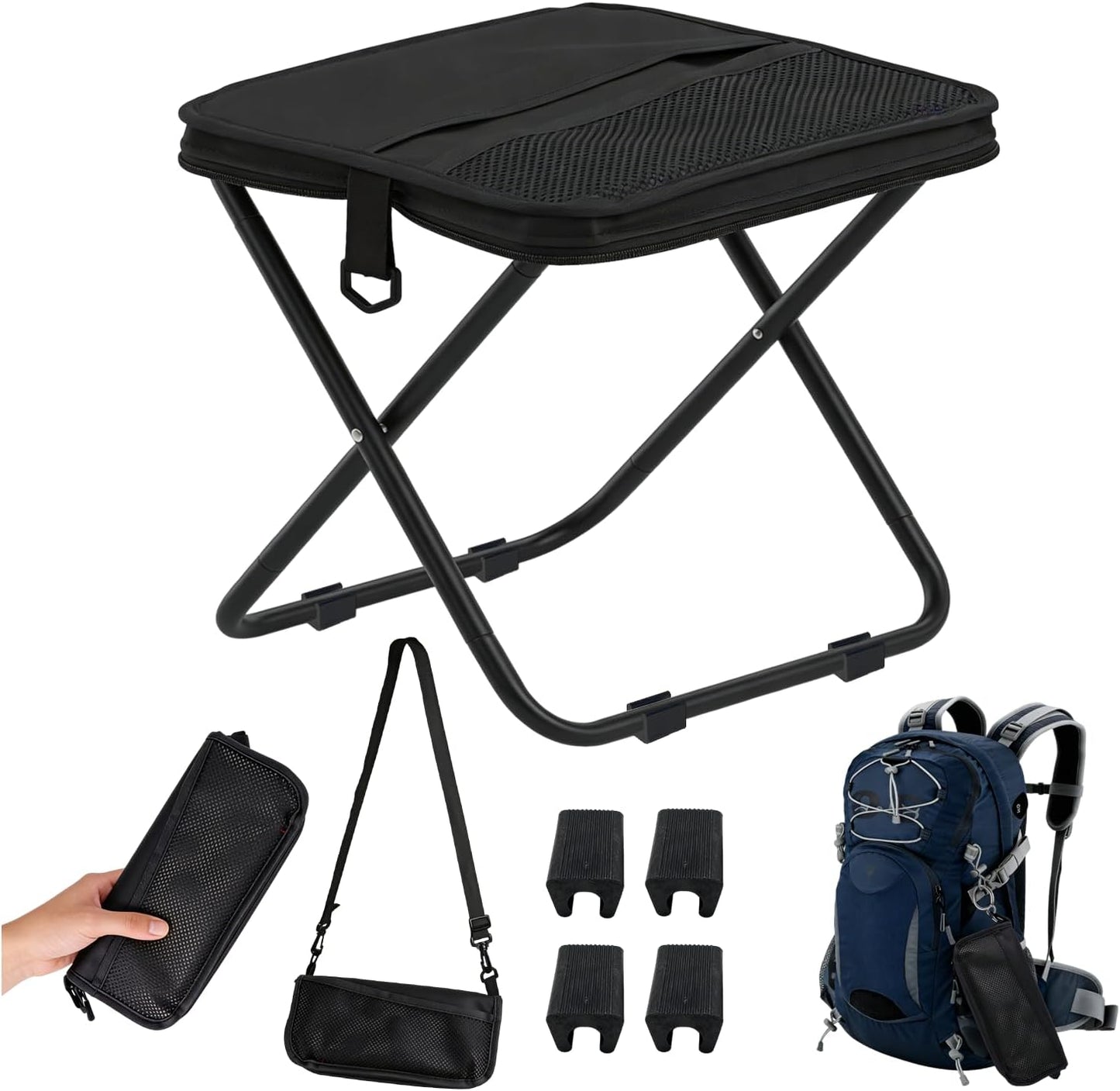 Portable Ultralight Collapsible Stool, 265LB Load Capacity Pocket Foldable Stool, 600D Oxford Portable Outdoor Folding Chair, for Camping, Hiking, Fishing, Travelling, Picnics, Beach, Outdoor