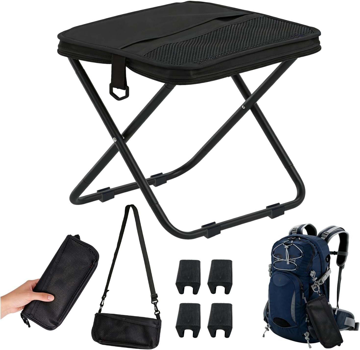 Portable Ultralight Collapsible Stool, 265LB Load Capacity Pocket Foldable Stool, 600D Oxford Portable Outdoor Folding Chair, for Camping, Hiking, Fishing, Travelling, Picnics, Beach, Outdoor