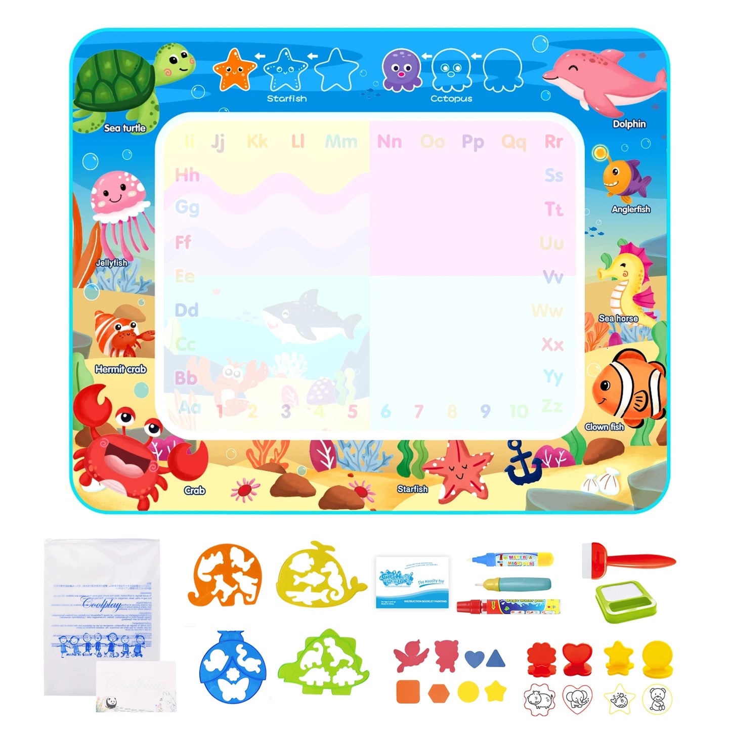 100X80Cm Magic Water Drawing Mat with Reusable Magic Pens Coloring Doodle Painting Board Educational Montessori Toys Kids Gifts