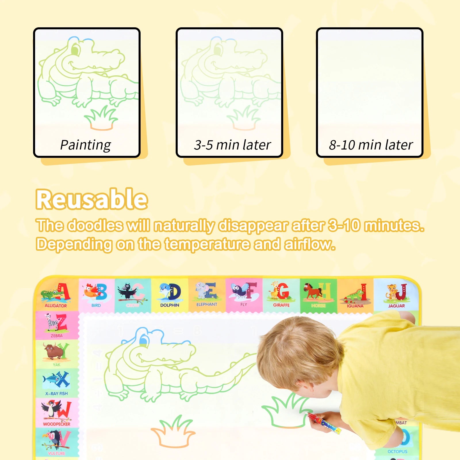 100X80Cm Magic Water Drawing Mat with Reusable Magic Pens Coloring Doodle Painting Board Educational Montessori Toys Kids Gifts