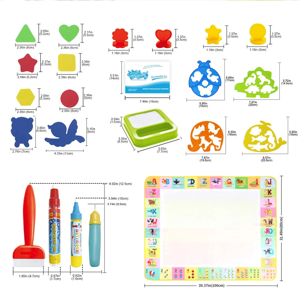 100X80Cm Magic Water Drawing Mat with Reusable Magic Pens Coloring Doodle Painting Board Educational Montessori Toys Kids Gifts