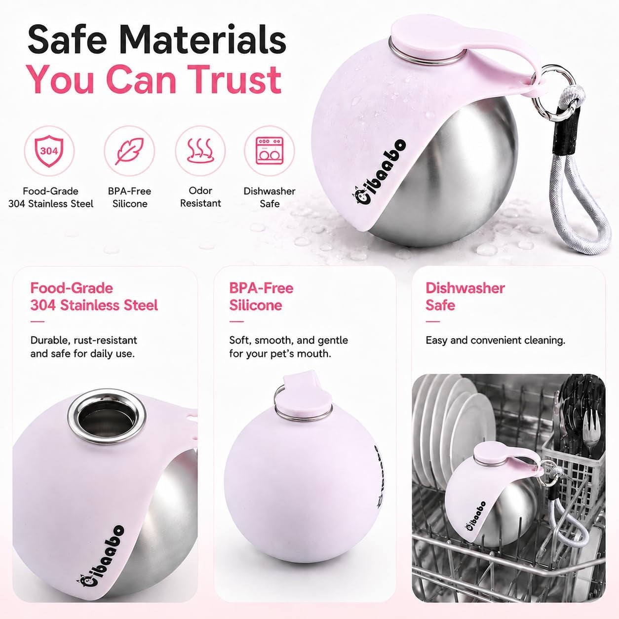 Cibaabo 2 in 1 Portable Dog Water Bottle with Bowl, 10 Oz Stainless Steel No-Spill Travel Pet Water Dispenser with Collapsible Silicone Bowl for Small Dog & Puppy Walking Hiking Outdoor