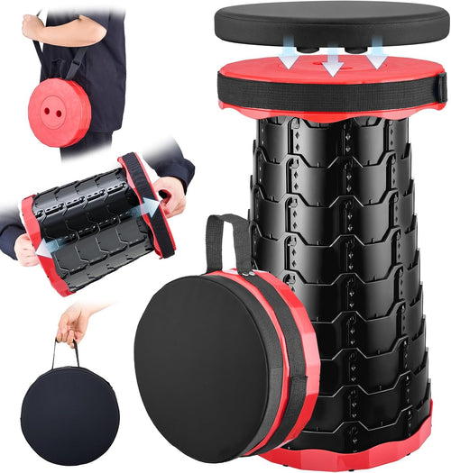 2026 Upgraded Collapsible Stool with Cushion, Portable Folding Stool for Adults Heavy Duty, Camping Stools for Outdoor Camping Travel Hiking Fishing, Adujstable Folding Chair Footrest,Red