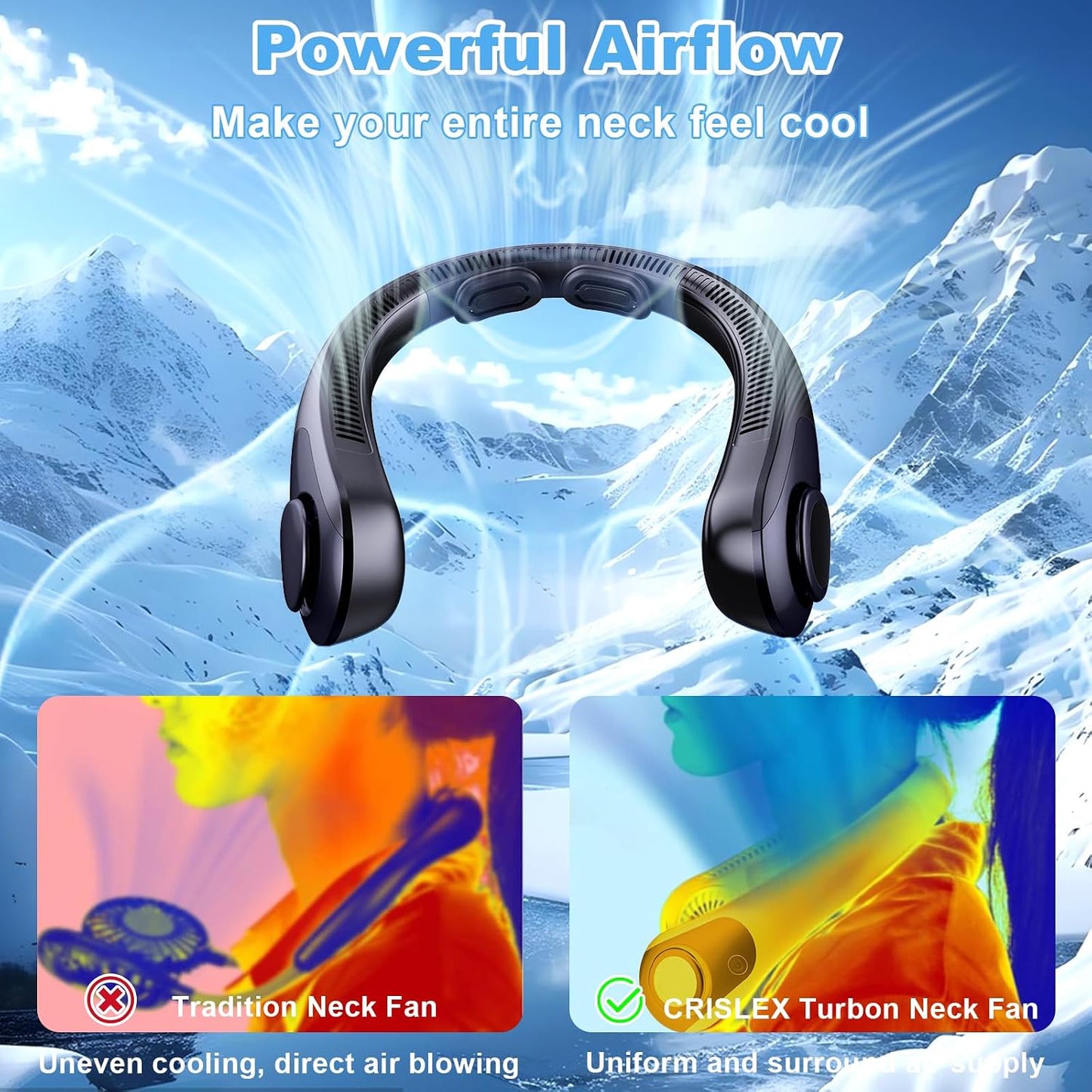 Portable Neck Fan That Blow Cold Air, LED Display, Rechargeable Hands-Free Wearable Cooling Personal Fan, 5 Speed, Neck Support, Bladeless Neck Air Conditioner, Gifts for Women/Men, Hot Flashes
