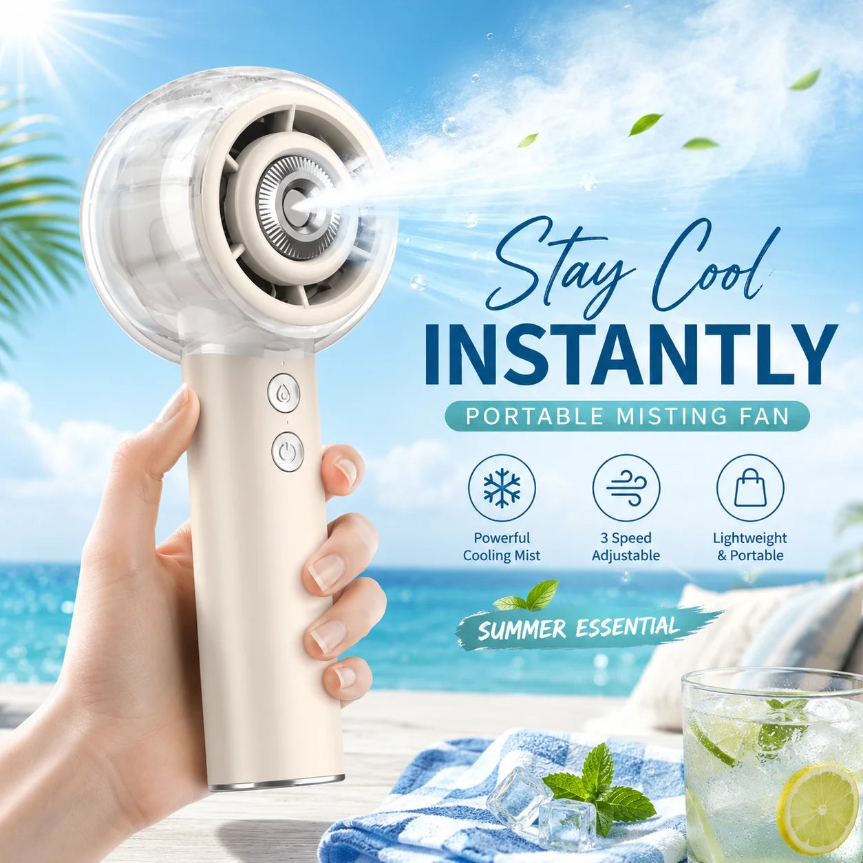 Misting Portable Handheld Fan 6000Mah Rechargeable Battery, Personal Mini Fans with 4 Strong Windfor Travel, Camping, Beach