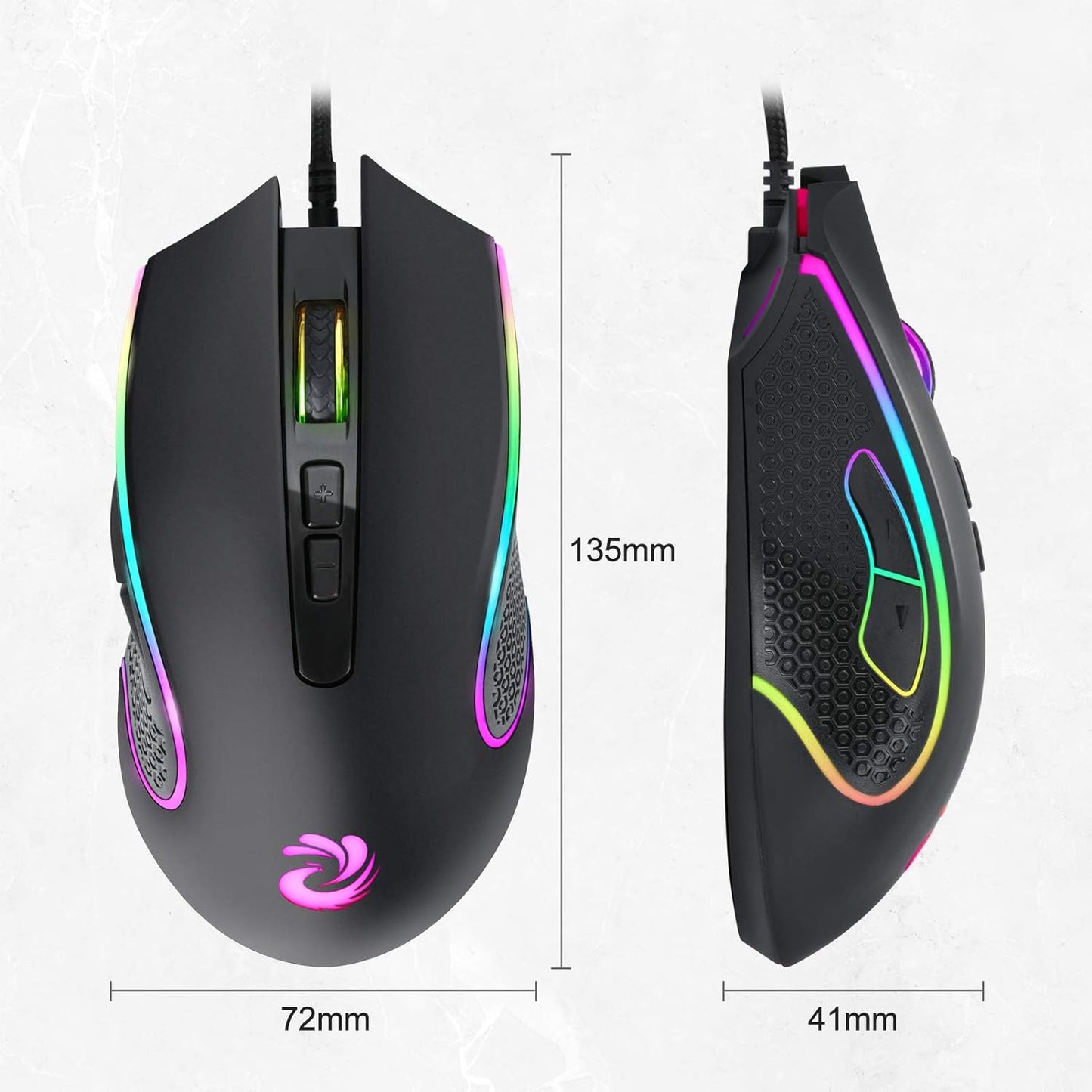 Wired Mouse - Black, USB, 7200 DPI, 4 Lighting Mode, Plug and Play, Ergonomic Design, Compatible with Windows/Mac