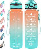 Enerbone 32 Oz Motivational Water Bottle with Time Markers & Straw - Leakproof, BPA-Free, Perfect for Fitness and Outdoor Adventures