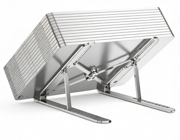 Essential Selects space silver adjustable aluminum laptop stand with 10-level height settings and non-slip pads