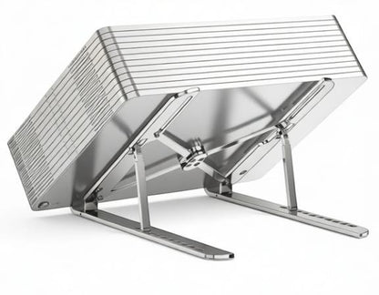 Essential Selects space silver adjustable aluminum laptop stand with 10-level height settings and non-slip pads