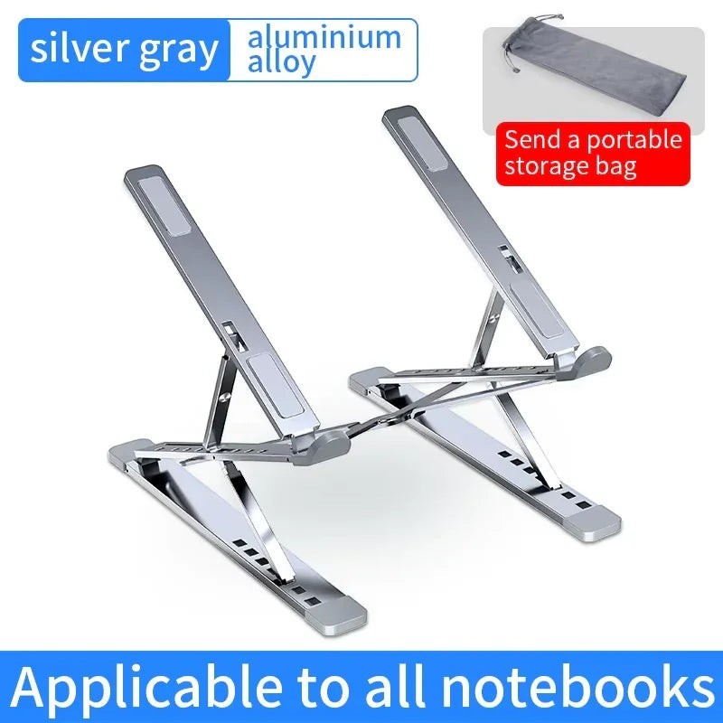 Essential Selects silver gray adjustable aluminum alloy laptop stand with a portable storage bag for notebooks