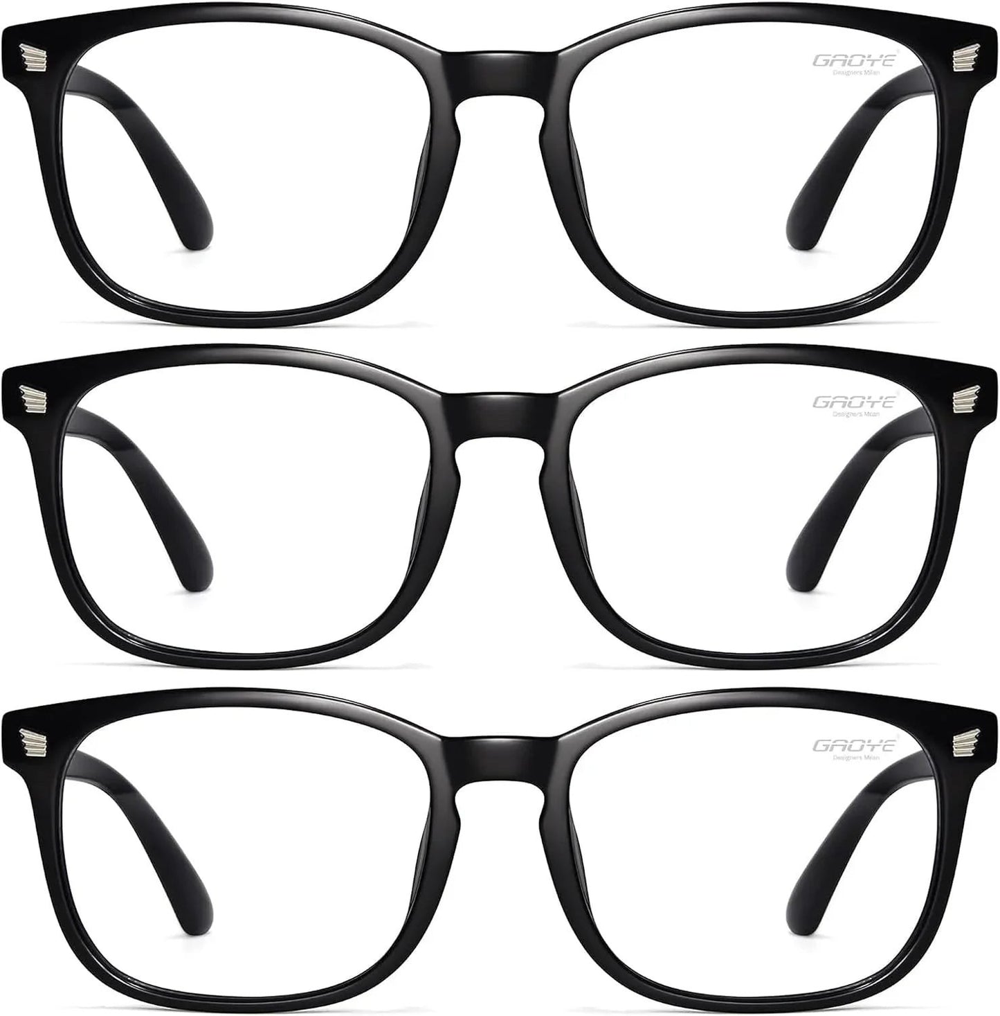 Essential Selects blue light blocking glasses for women featuring lightweight black frames and anti-reflective lenses.