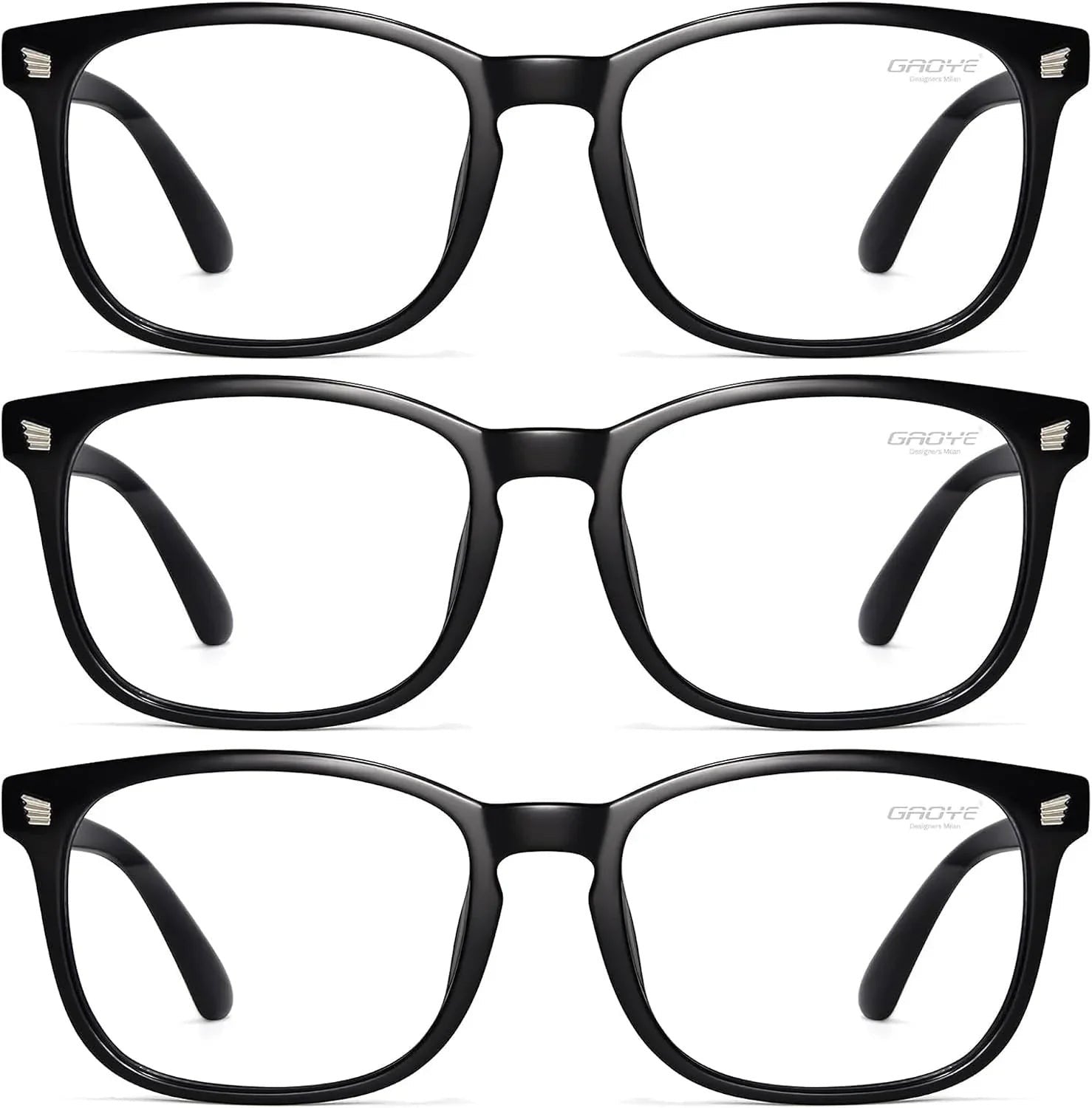 Essential Selects blue light blocking glasses for women featuring lightweight black frames and anti-reflective lenses.