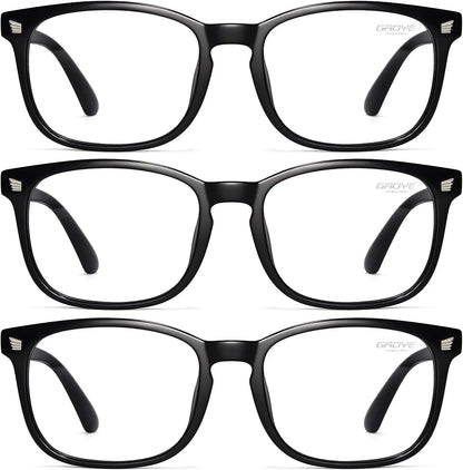 Essential Selects blue light blocking glasses for women featuring lightweight black frames and anti-reflective lenses.