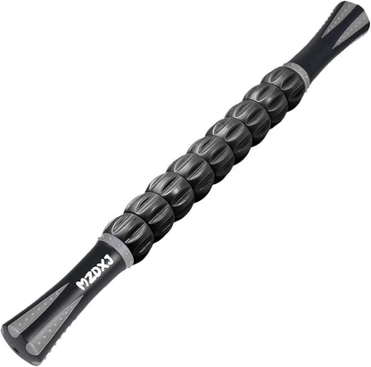 Essential Selects black muscle massage roller stick with ergonomic textured rollers for deep tissue recovery