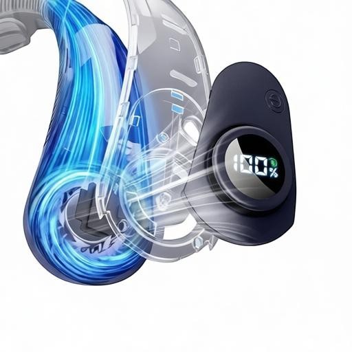 Essential Selects black bladeless portable neck fan with LED digital display showing 100 percent battery life