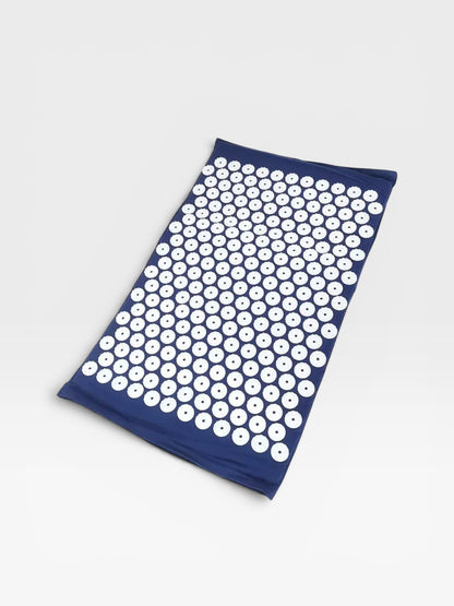 Essential Selects blue acupressure mat with white ABS plastic spikes for relaxation and back pain relief