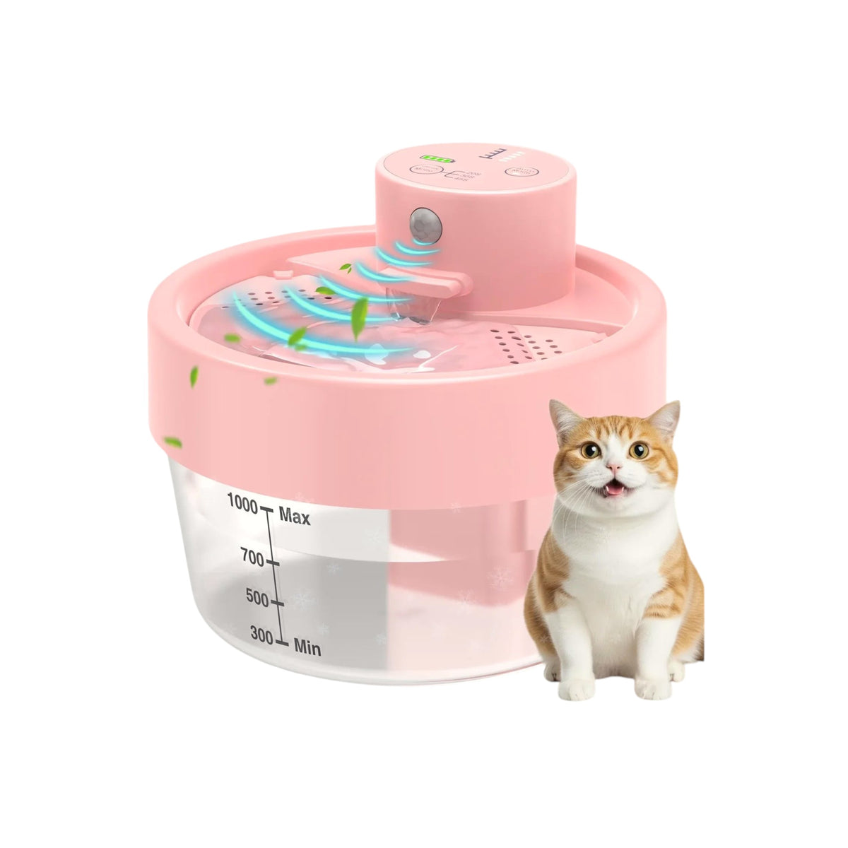 Essential Selects Charkool rechargeable pink cat water fountain with motion sensor and clear 1L reservoir