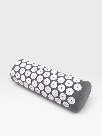 Essential Selects grey acupressure pillow with white ABS plastic spike discs for neck and back relaxation