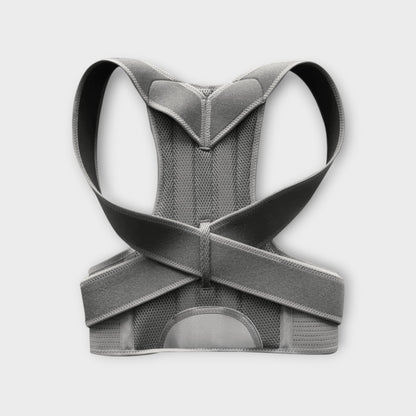 Essential Selects adjustable grey mesh back posture corrector brace with reinforced spinal support straps.