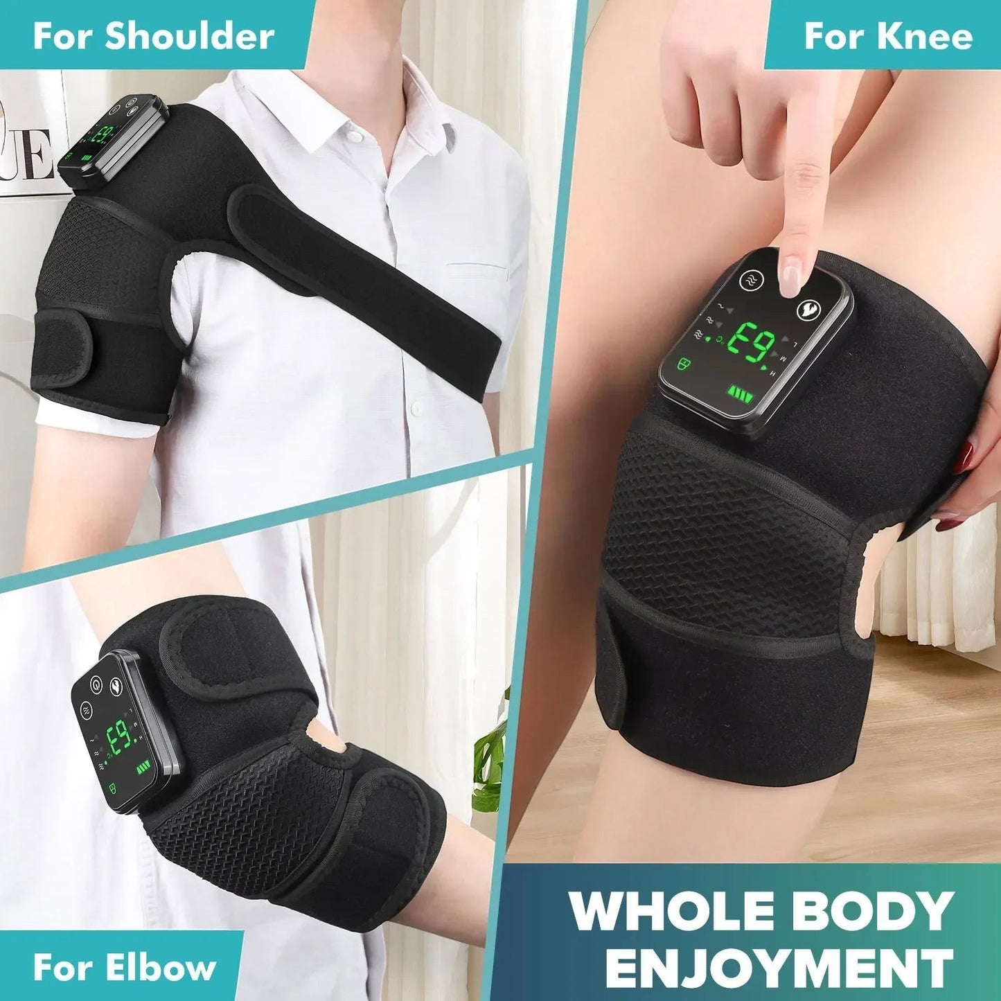 Essential Selects 3-in-1 wireless heated knee, shoulder, and elbow massager with adjustable vibration and digital display