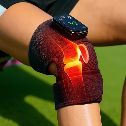 Essential Selects wireless electric heated knee massager with vibration therapy worn on a knee for joint relief