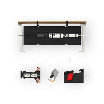 Essential Selects KEEGH 48-inch black Oxford fabric under desk cable management tray with clamp-on installation