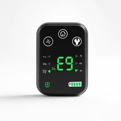 Essential Selects digital control panel for wireless heated knee massager with green LED display and settings