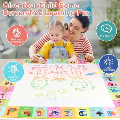 Essential Selects magic water drawing mat with a child and mother using water pens for mess-free creative play