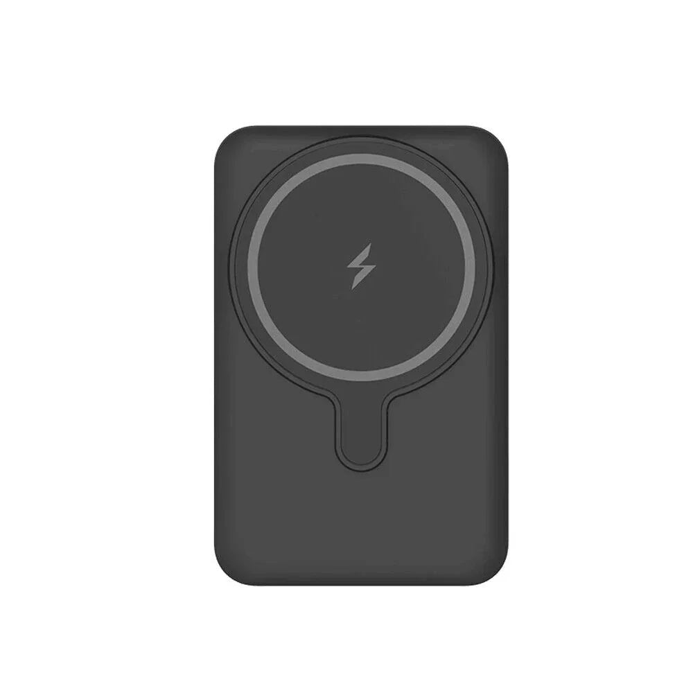 Essential Selects 10000mAh magnetic wireless power bank for iPhone in matte black with a sleek, portable design.